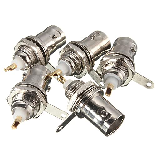 SagaSave Conector BNC hembra, 50 ohmios hembra tuerca bulkhead adaptador conector para televisión por cable, equipos de monitoreo e interruptores (paquete de 5)