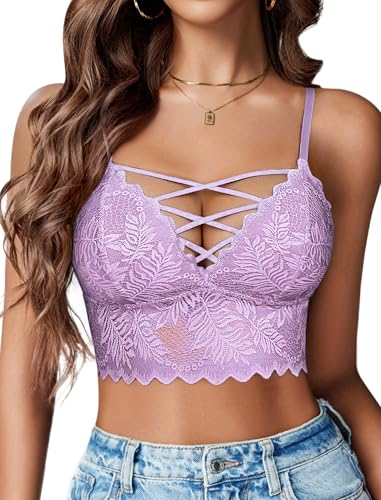Image of Avidlove Bralettes for Women V Neck Lace Camisole Y2K Tank Top Strappy Cami Unpadded Bra Lingerie Crop Tops Outfits