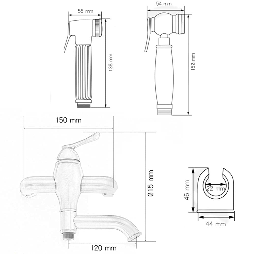 Miscelatore per Bidet e WC da Parete, Kit di spruzzatura, doccetta Manuale Marrone Antico, Set di rubinetti con Maniglia Singola e Doccia - A (A)