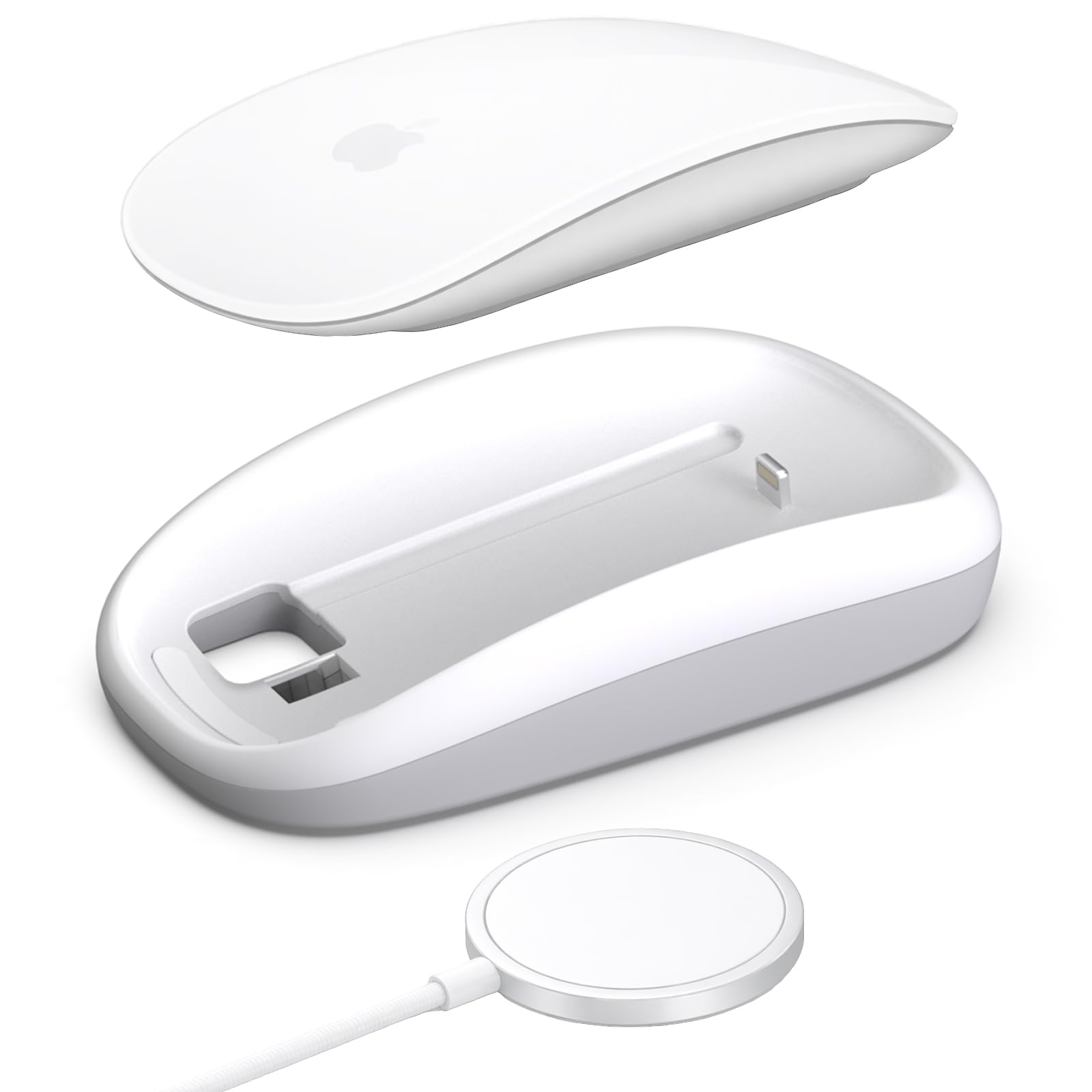 Magic Mouses Charger Base Wireless Charging Dock for Apple Magic Mouse 2 (Lighting), Ergonomic Wand Apple Mouse Grip with MagSafe Charging Support (White),Charger and Mouse not Included