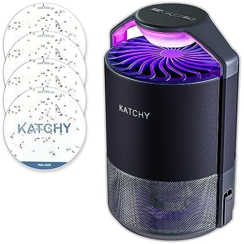 Katchy Indoor Insect Trap - Catcher & Killer for Mosquitos, Gnats, Moths, Fruit Flies - Non-Zapper Traps for Inside Your Home - Catch Insects Indoors with Suction, Bug Light & Sticky Glue (Black) Cover