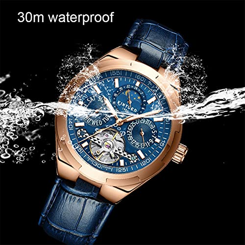 Montre homme étanche automatique phase de lune en cuir luxe