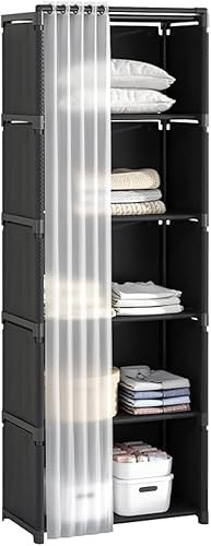 Estantería individual de 6 niveles, estanterías ensambladas, con cortinas, organizador de almacenamiento de cubos de gran capacidad, dormitorio,
