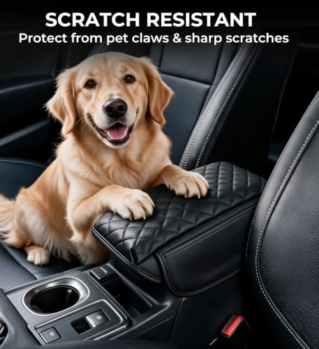 Image of Center Console Cover for Subaru Outback 2026 2025 2024 2023 2022 2021 2020, 1.2-Inch Thick PU Leather Middle Armrest Cushion Protector Pad with 2 Side Pockets for 2020-2026 Outback, Black