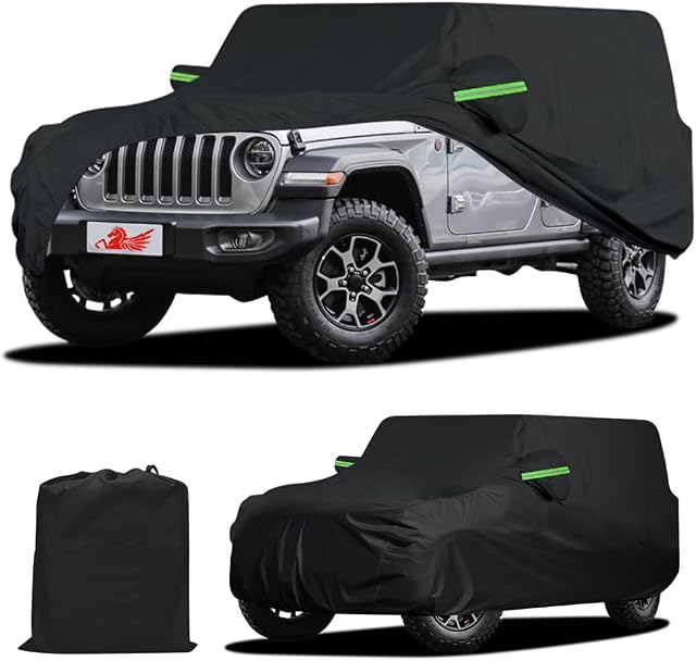 WinPower Couverture de voiture imperméable à l'eau Tous les temps - Housse de voiture extérieure étanche Compatible avec les housses Wrangler pour la poussière de pluie de soleil extérieure Snow Protection, Noir