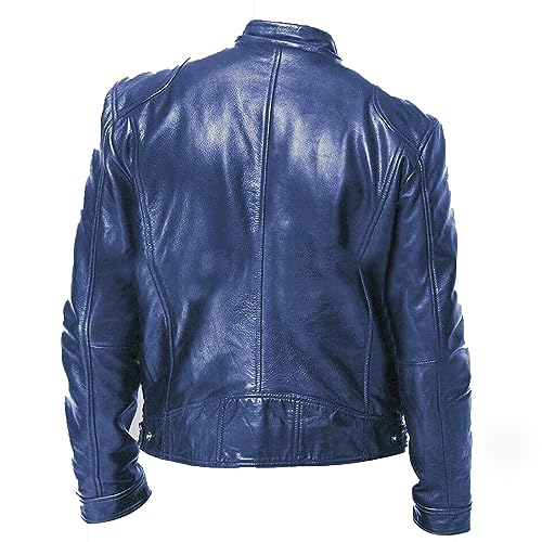 Image of Men's Real Leather Jacket Biker Motorcycle Cafe Racer Vintage Retro Bomber Winter Black Genuine Leather Jacket