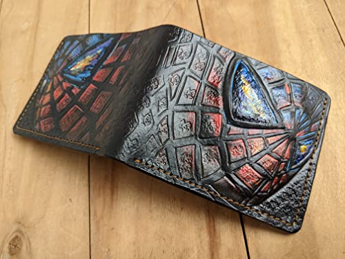 Men's 3D Genuine Leather Wallet, Hand-Carved, Hand-Painted, Leather Carving, Custom wallet, Personalized wallet, Spiderman2