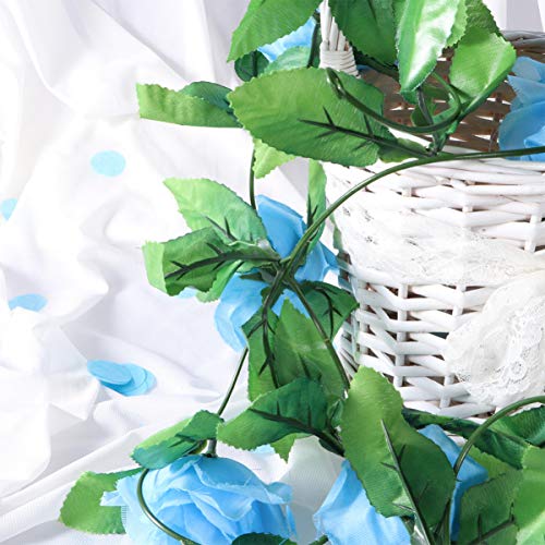 VOSAREA 2.4M Artificial Rose Vine Silk Flower Garland Fake Roses Flowers Plants for Wedding Home Office Party Garden Decor Sky-blue - Image 2