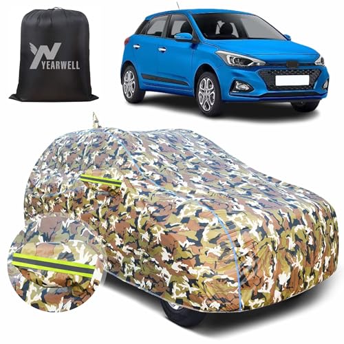 Image of Car Body Cover for Hyundai i20 (2008 to 2020), 100% Waterproof with Mirror & Antenna Pockets, Military Print, UV & Dust Protection, Triple Stitched, Sky Piping & Reflector (Jungle Print)