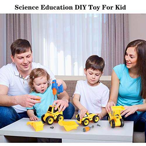 kuaima Take Apart Construction Truck Toys Set Excavator Dumper Bulldozers Toy Set Gift Set Science Education DIY Toy Kids Stem Building Toy for Boy Girls Aged 3-10