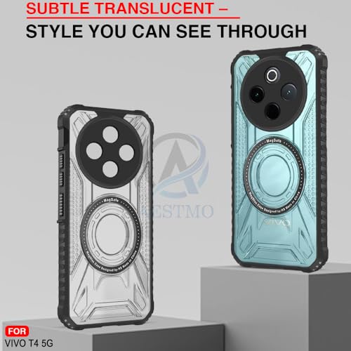 Image of AESTMO Hybrid Shockproof Back Cover Case for Vivo T4 5G / iQOO Z10 5G Compatible with MagSafe | Hard Back Case Cover for Vivo T4 5G / iQOO Z10 5G (PC & TPU, Translucent Back, Black Sides)