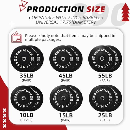 Image of Fitvids 2-Inch Olympic Rubber Weight Plates Sets, Bumper Plates Set with Barbell for Strength Training, 390 Lbs Set, Black