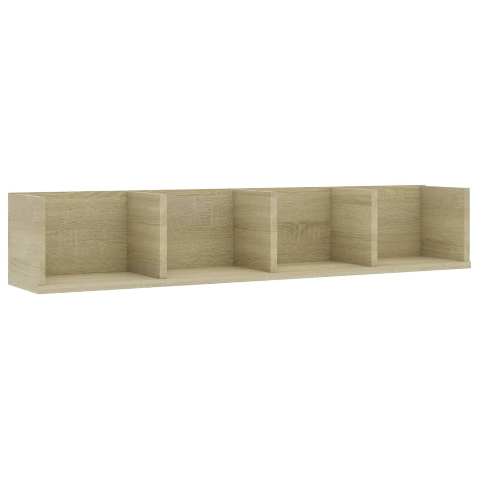 Scaffale Porta CD/Dvd da Parete, Rovere Sonoma, Legno Multistrato, 4 Scomparti Aperti, 100x18x18 cm, Portata 40 kg, Mobile per Collezioni