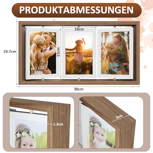 Valyrane Bilderrahmen Collage 10x15, Drehbarer Holz Fotorahmen, Bilderrahmen für mehrere Bilder, Mehrfach Bilderahmen zum Aufstellen für Hochzeit Muttertag Geburtstag Geschenk Freunde