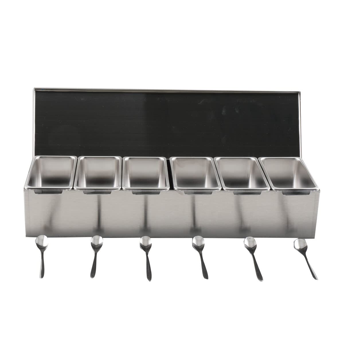 Scatola di Condimento Box Addensata in Acciaio Inox Portacondimenti Set di 6 Condimento Box Spezia Jar Cucina Sei Scatola Set Estraibili con Coperchio e 6 Cucchiai