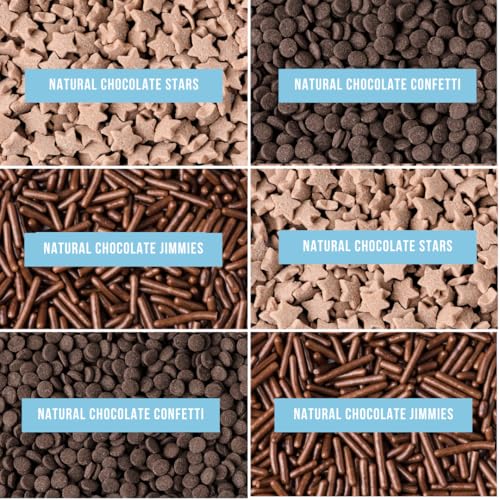 Image of Sweets Indeed Dye Free Chocolate Sprinkles 6 Cell Jar - No Artificial Dyes Quins, Jimmies and Star Sprinkles for Baking & Decorating Cupcakes, Cookies, Cakes & Desserts - 2.75 ounces