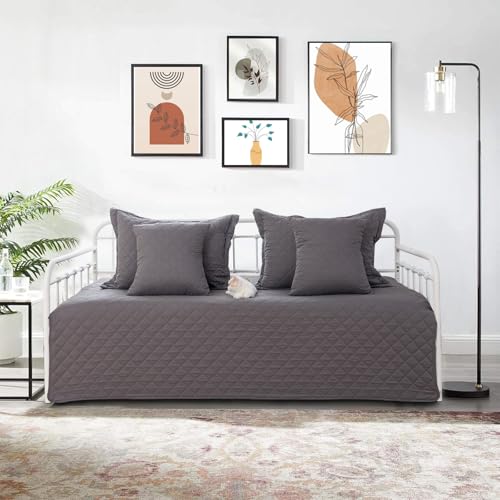TieyaChkis 5 Piece Daybed Cover Set Twin Daybed Bedding Sets for All Season Lightweight Daybed Comforter with Matching Shams&Decorative Pillows Double Sided-Quilting Day Bed Cover 39x75 Gray