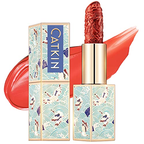 Catkin Moist Lipstick Hydrating High Impact Color Infused with Vitamin E and Avocado Oil Smooth Soft Texture Long Lasting Orang Glow Finish 128 CO128