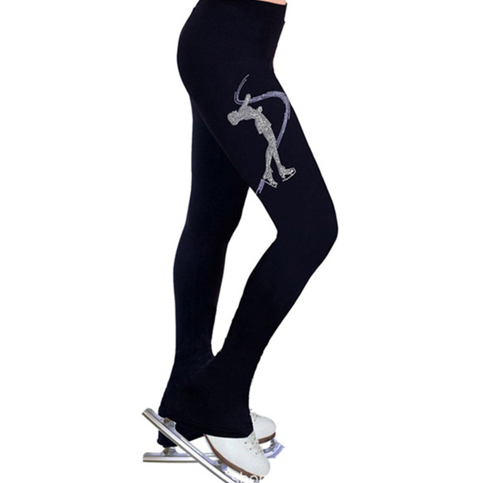 Femmes Filles VêTements D'EntraîNement, Noir Pur Pantalons Patinage Artistique Leggings Pantalon Patinage sur Glace, Veste Leggings Patinage