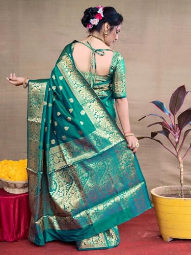 Image of Women's Kanjivaram Silk Saree with Blouse Piece, Banarasi Style,