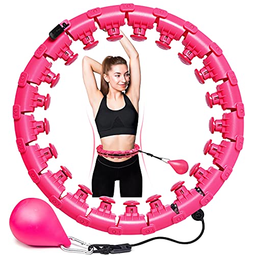 Weighted Hoola Hoops, Fitness Weighted 2 in 1 Abdomen Massage Hoola Hoop Weight Loss Hoola Hoops, 360Â° Auto-Spinning 24 Detachable Knots Adjustable Weight Hoops for Adults Men and Women (pink)