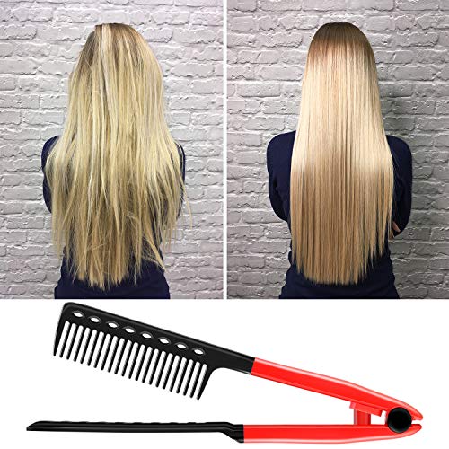 2 Pieces Flat Comb Straightening Comb Salon Hair Brush Combs Hairdressing Styling Hair Straightener V-Shaped Straight Comb Straightener (Red, Black) #TOP3