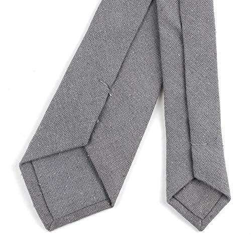 Image of Elfeves Men's Skinny Solid Color Tie Causal Cotton Linen Narrow Slim cut Necktie
