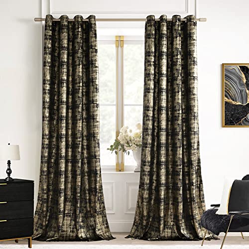 108 Inches Long Curtains For Living Room Set 2 Panels Grommet Contemporary Sparkling Shimmery Elegant Glow In The Dark Out Velvet Blackout 9Ft Ceiling Curtains Drapes For Large Tall Window,Black Gold #TOP1