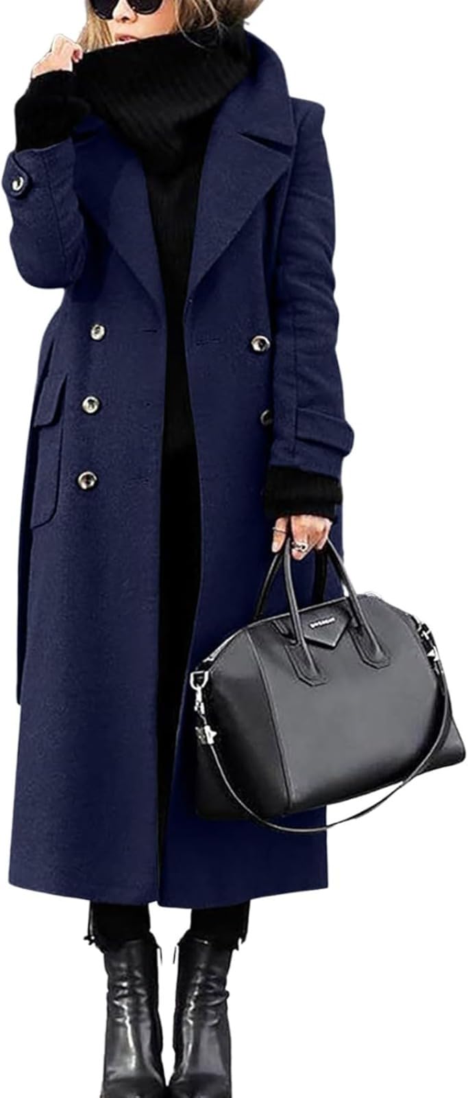 Cappotto Invernale da Donna in Misto Lana con Risvolto Doppiopetto Cappotto Lungo Casual da Lavoro alla Moda con Cintura Cappotto Caldo Elegante da Ufficio All'aperto