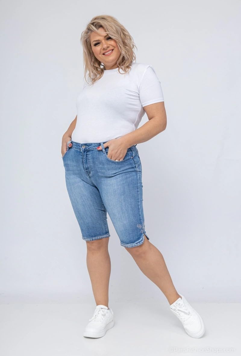 Mujer de Talla Grande Bermudas Vaqueras - Cintura Alta, Estilo Crop, Elegantes y Confortables