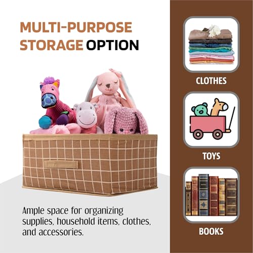 Image of Kuber Industries Foldable Multi-purpose Cloth Organizer for Storage with Drawing Handle | Durable Organisers Storage Box for Clothes /Toys | Check Design - Beige