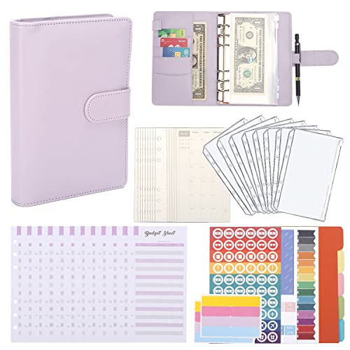 Classeur Budget Planner Francais A6 - Deuvuo 88 pièces budget enveloppe français avec 12 Pochettes Depenses Transparentes à Fermeture Éclair, planificateur hebdomadaire,29 catégorie (Violet) Cover