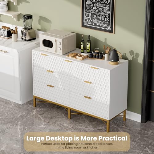 GarveeHome Modern 7 Drawer Dresser for Bedroom, Chest of Drawers for Closet with Deep Drawers and Wide Top, Long Wooden Dresser for Living Room, Hallway, White