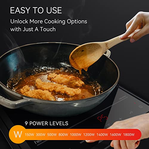 Hermitlux Portable Induction Cooktop, 1800W Fast Heating Induction Burner With Sensor Touch & Child Lock, 9 Power Levels Hot Plate For Cast Iron, Stainless Steel Cookware #TOP3