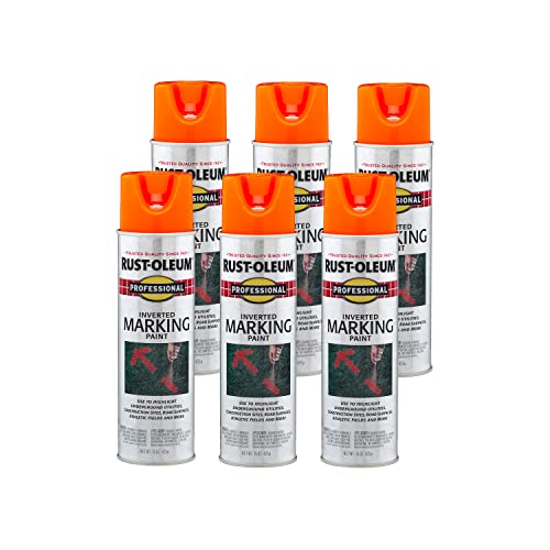 Image of Rust-Oleum 2554838-6PK Professional Inverted Marking Spray Paint, Fluorescent Orange, 15 Ounce (Pack of 6)