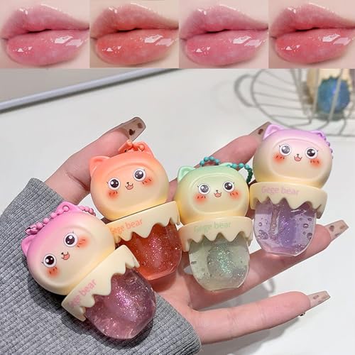 Baorder 4 Farben Schimmer Lipgloss Set, Feuchtigkeitsspendendes Lippenöl, Leichtes, süßes Lipgloss, Fruchtaromatisiertes, feuchtigkeitsspendendes Glas-Lippenglanzöl-Set Make-up