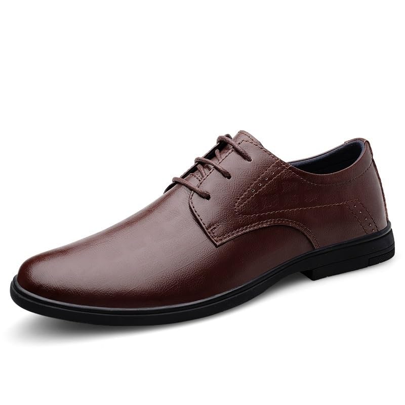 Formal Oxford Shoes for Men Lace Up Round Toe Plaid Solid Color Leather Dress Shoes Non Slip Resistant Block Heel Low Top Rubber Sole Wedding Dress Shoe2