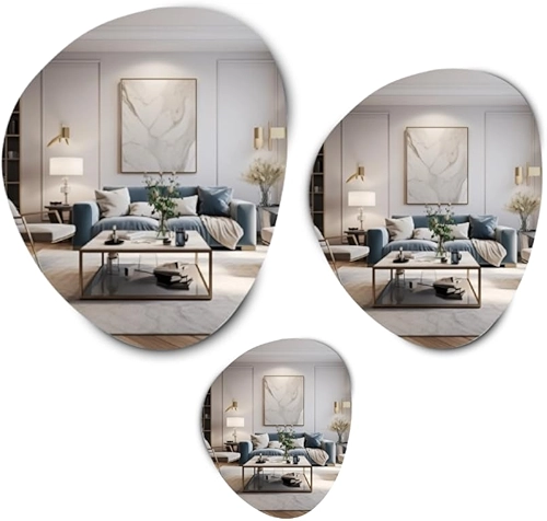 kit 3 Espelhos Decorativo Orgânicos Vidro Lapidado Fita Dupla Face - Facil Aplicação