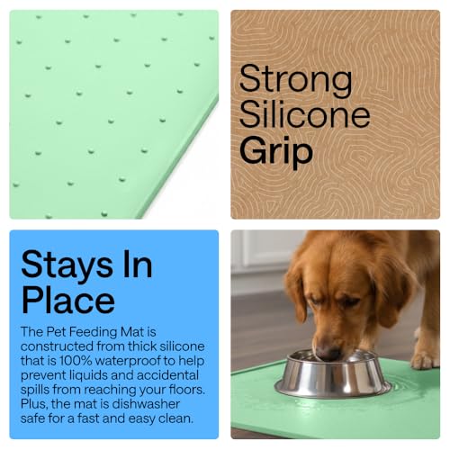 Image of GORILLA GRIP 100% Waterproof Raised Edge BPA Free Silicone Pet Feeding Mat, Dog Cat Food Mats Contain Spills Protects Floors, Placemats for Cats and Dogs Water Bowl, Pets Accessories 32x24 Mint