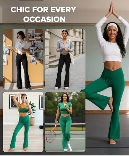 BRXL Women's V Cross Over High Waist Flare Leggings Flared Yoga Pants Tummy Control Bell Bottom Gym Workout Pants