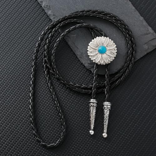 Image of Btilasif Bolo Tie for Women, Vintage Turquoise Bolo Tie for Men, Western Cowboy Triangle Stone Leather Neckties