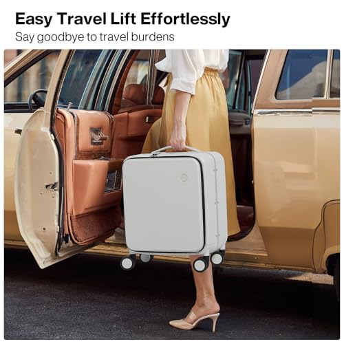 Image of mixi 17x14x9 Carry On Luggage Underseat PC Hard Shell Suitcase Top Opening Aluminum Frame Travel Suitcases with Wheels, Smoke White