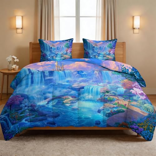 Edredón de 155 x 220 cm reversible azul con dos fundas de almohada lavables 5