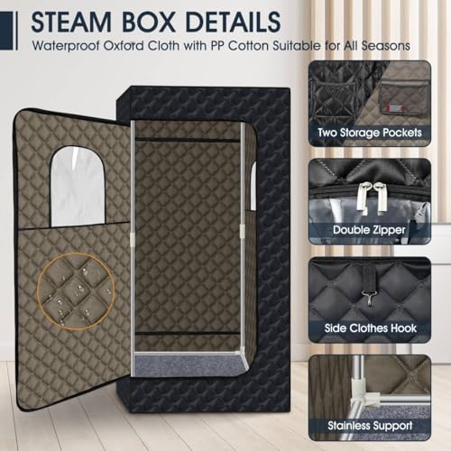 Image of Home Sauna Box Steam Saunas, New 2024 Upgrade Large Portable Indoor Sauna Tent with 3L 1000W Steam Generator, Remote, Waterproof Phone Pouch, Chair, Mat