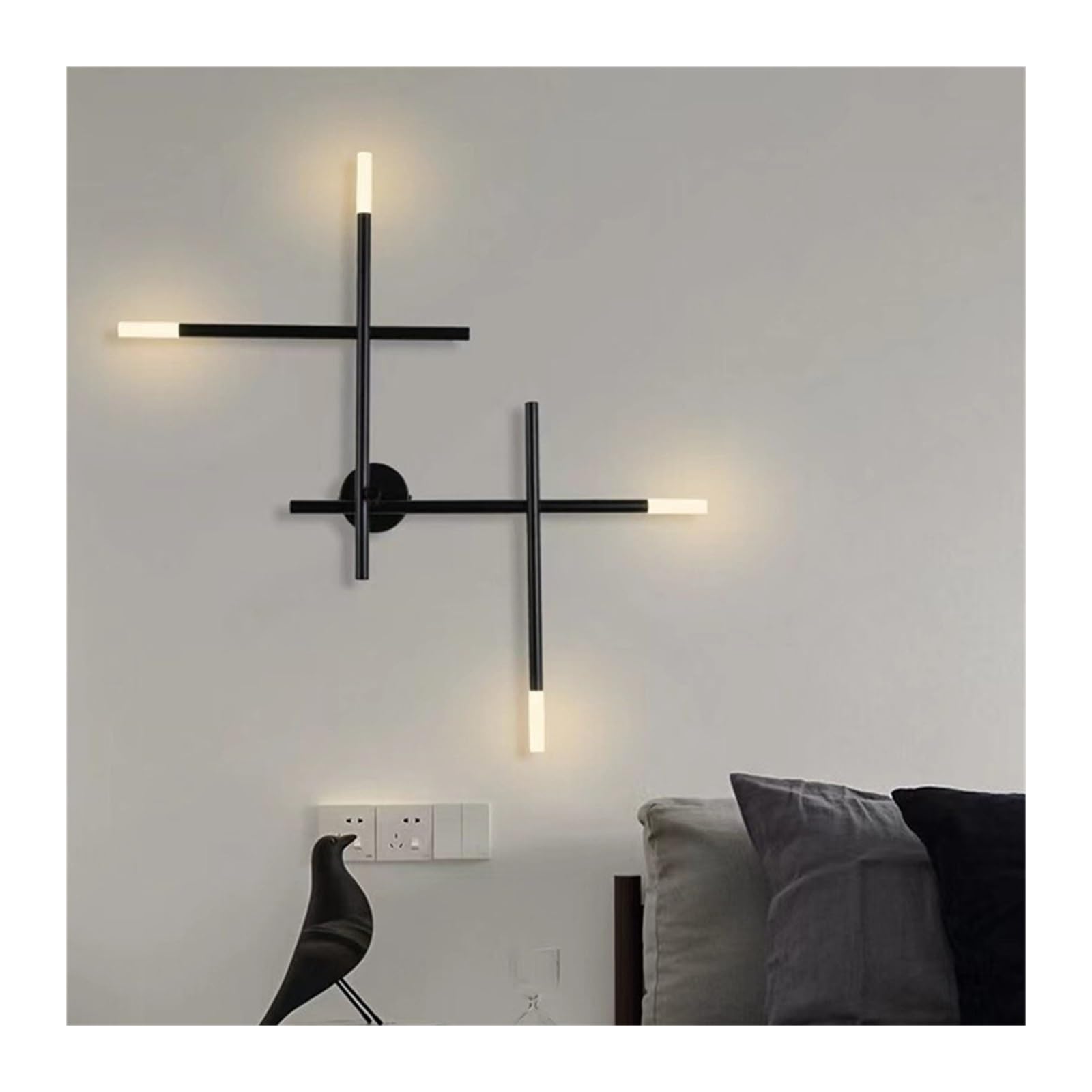 Nowoczesna minimalistyczna liniowa kinkiet ściana tła dekoracyjna lampa ścienna do sypialni salon jadalnia schody alejki Jasne śWiatłA(Cool,Black W45cm)