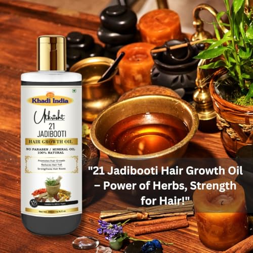 Image of Khadi 21 Jadibooti Hair Oil 200ml | Pure & Natural Oil for Hair Growth, Dry & Frizzy Hair | Non Sticky, Paraben & Mineral Oil Free | For All Hair Types | Daily Use for Men & Women