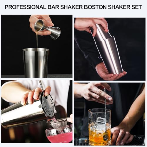Cocktail Shaker Boston Shaker Set 10 Pcs Professional Bartender Kit Bar Shaker Stainless Steel Drink Shaker Bartending Martini Shaker Tin with 18oz&28oz Mixed Alcohol Shaker Tool for Beginner(Silver) by mwellewm - Image 4