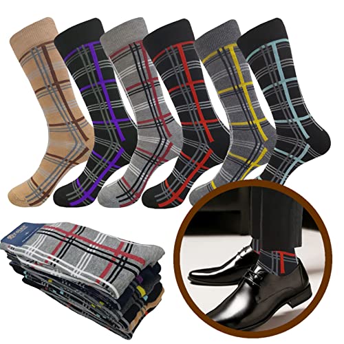 Mens Mix Color Dress Socks Cotton Blend 6 Pairs Formal & Casual Stripes2