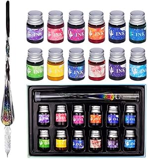 Glass Dip Pen Ink Set, Calligraphy Dip Pens, Rainbow Crystal Calligraphy Pen