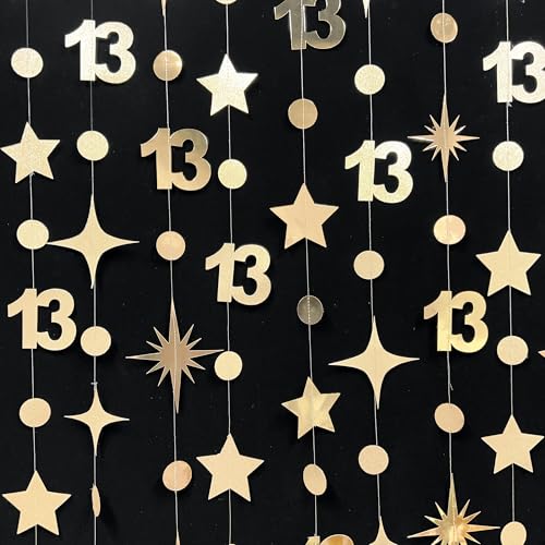 Image of Champagne Gold 13th Birthday Decorations Number 13 Circle Dot Twinkle Star Garland Glitter Streamer Banner Backdrop Girls Boys Cheers to 13 Years Old Birthday Official Teenager Party Supplies